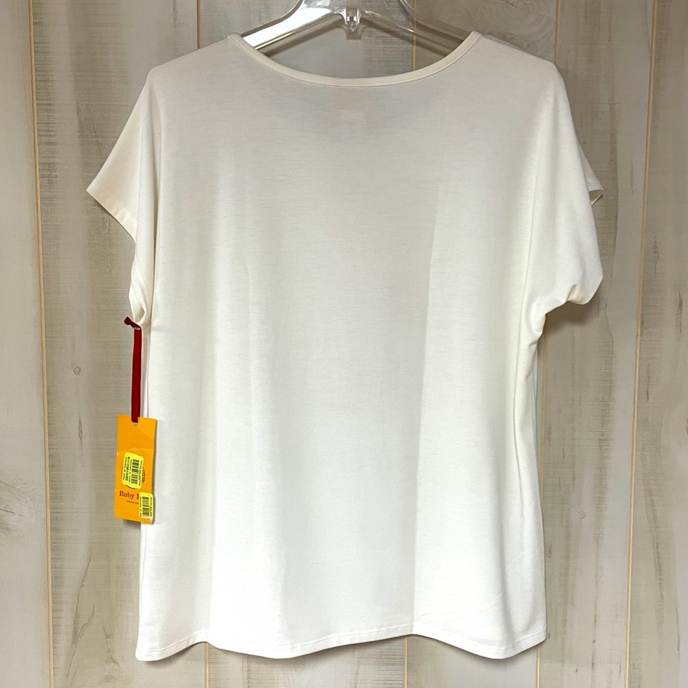 NWT Ruby Rd White With  Bronze Sequin Front Short Sleeve Tee Sz L - Picture 2 of 6